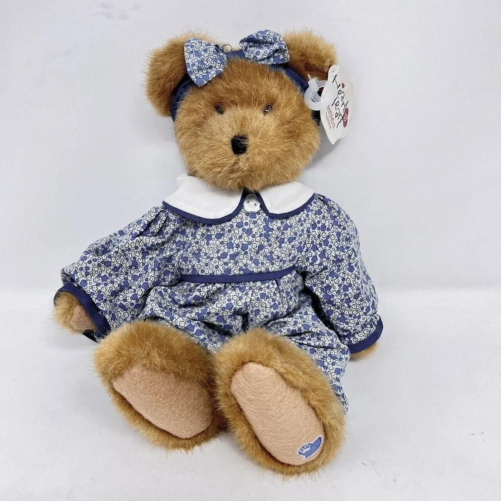 Boyds Bears Kaylie Heart to Heart Floral Jumper Retired Bear -Brown / Blues‎ EC